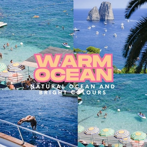 Warm Beach Lightroom Presets | Bright Summer Umbrellas & Blue-Green Water | Europe Travel Photo Filters