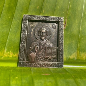 Brass - Jesus Christ - Pantocrator Icon - Pocket Size - Pandokrator - Christian Tradition - Divine Judge & Merciful Saviour - Divine Guide