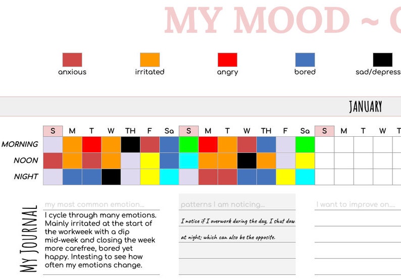 Mood Calendar Google Sheets Annual & Reusable Digital Etsy