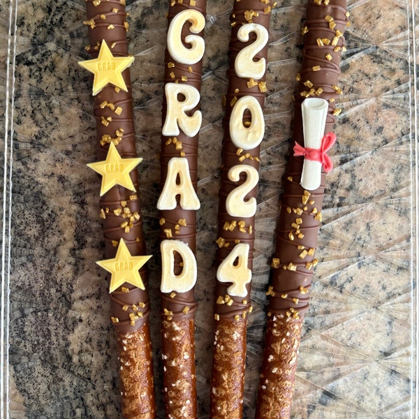 Graduation 2024 Party Celebration Cake Table Dessert Favors Chocolate Covered Pretzel Rods