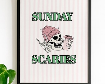 Skeleton Coffee Print: Funny Spooky Retro Halloween Decor (Digital Download)
