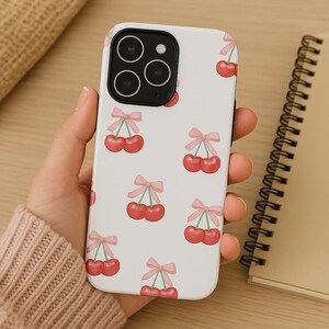 Cherry Phone Case, Coquette Stylle Case, Bow Phone Case, Trendy Phone Case, iphone case 12 13 14 15 16, Cherry Pattern, Cherry Aesthetic