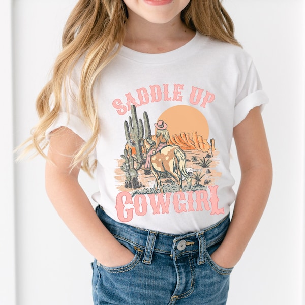 Saddle Up Cowgirl Youth Shirt, Southwest Youth Shirt, Country Western Cowgirl Kids Tee, Western Graphic Youth Tee, Matching Set, Unisex