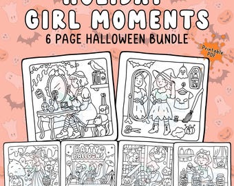 Bloom and Bolt Holiday Girl Moments Halloween Coloring Pages | Cozy Coloring Book PDF | 6 Hand-Drawn Spooky-Cute Printables for All Ages