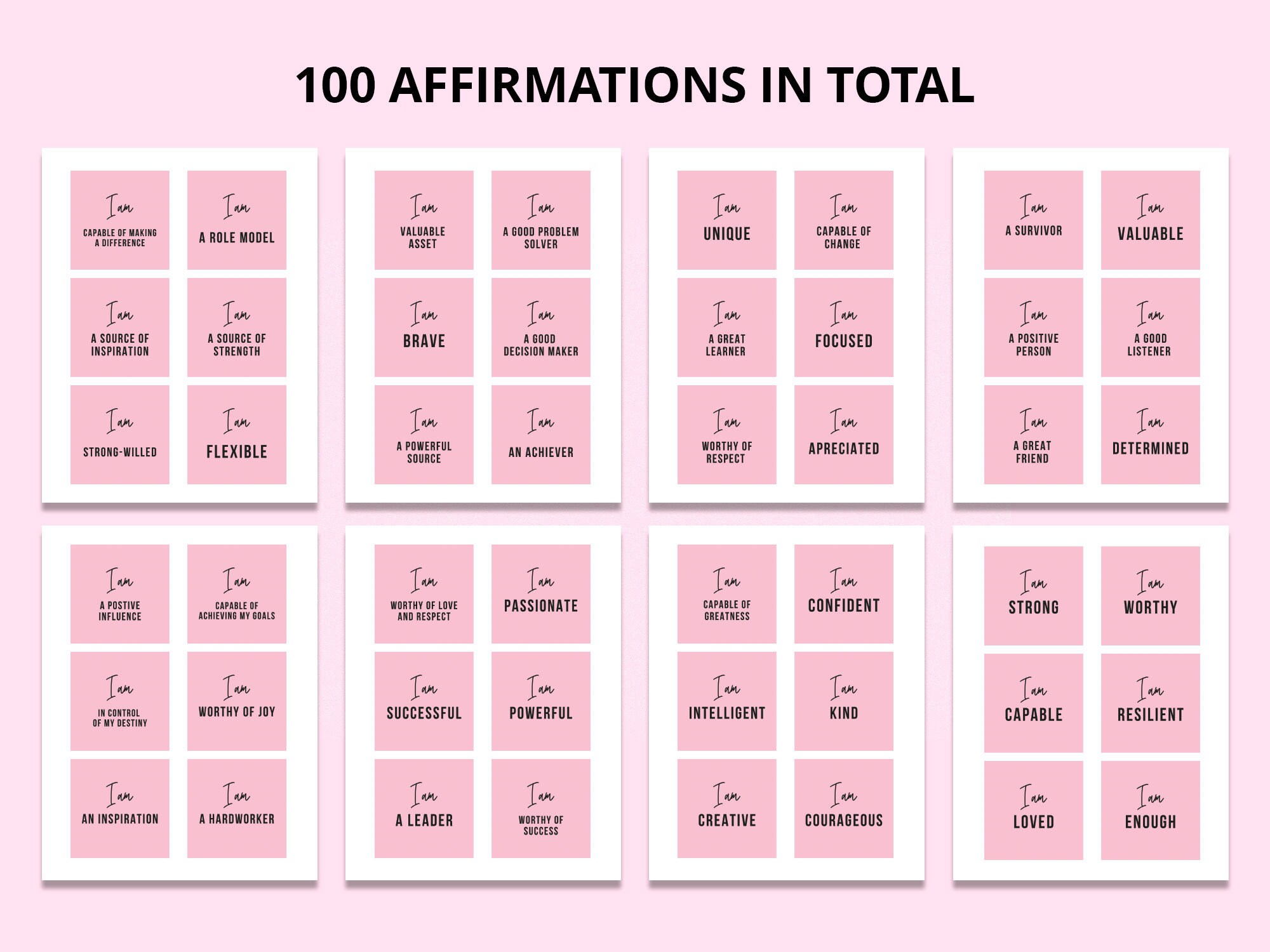 100 Affirmation Cards Printable Daily Affirmation Manifesting Deck ...