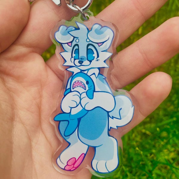 Puppy with Shark Plush acrylic charm