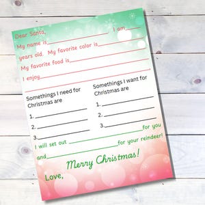 Lettera a Babbo Natale stampabile Facile da stampare Modello di lettera a Babbo Natale Download immediato di lettera a Babbo Natale Lettera a Babbo Natale