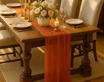 Terracotta Table Runner Set of 2 120" each| Wedding Table Runner | Boho Baby Shower, Bridal Shower, Rustic Table Decor