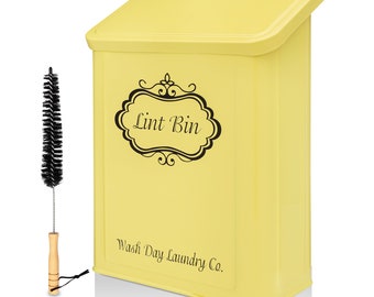 Yellow Magnetic Lint Bin With Lint Brush Metal Lint Bin Magnetic Lint Bin With Lid Practical Gifts For Mom Laundry Room Storage Organization