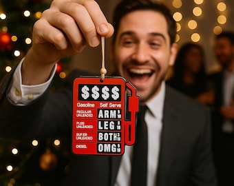 Funny Adult Wooden Christmas Ornament – Humorous Gas Pump Ornament for White Elephant Gift Exchange.