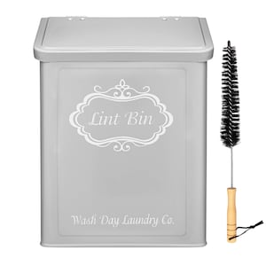 Magnetic Metal Lint Bin With Lid Gray Decorative