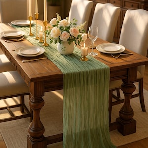Sage Green Table Runner 120" each Set of 2 | Boho Wedding Table Decor | Baby Shower, Bridal Shower, Rustic Table Runner