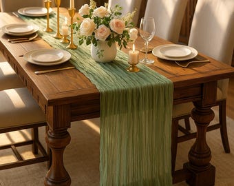 Sage Green Table Runner 120" each Set of 2 | Boho Wedding Table Decor | Baby Shower, Bridal Shower, Rustic Table Runner