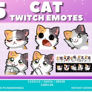 5 Cute Cat Twitch Emotes | Calico | Cute Kitty Cat | Kitten | Emote Pack | Feels Bad Gasp Knife Sip Think