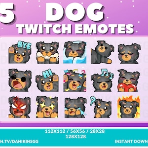 15 uroczych emotikonów Twitch Dog | Rottweiler | Pakiet emotikonów | Szczeniak