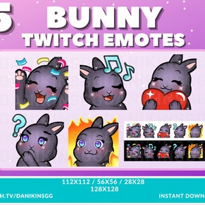 5 Cute Bunny TWITCH EMOTES | Black | Emote Pack | Bunny | Rabbit | Kawaii