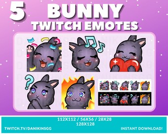 5 Cute Bunny TWITCH EMOTES | Black | Emote Pack | Bunny | Rabbit | Kawaii