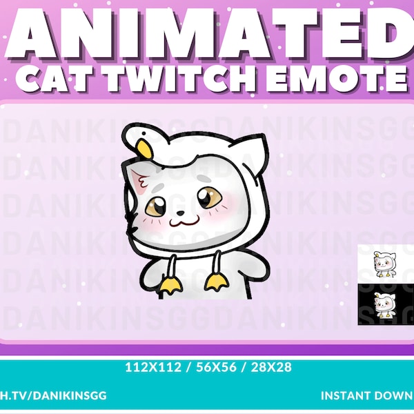 ANIMATED CAT WIGGLE Twitch Emote | White Cat | Yellow Eyes | Cute Kitty Cat | Wiggle Emote