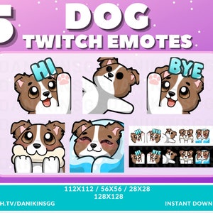 5 uroczych emotikonów Twitch Dog | Brązowy i biały | 3 różne kolory oczu | Pakiet emotikonów | Szczeniak