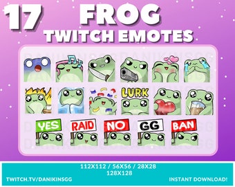 17 Cute Frog Twitch Emotes | Emote Pack | Cute Frog | Text Emotes | Froggy | Pepe | Peepo