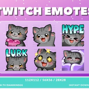 6 Cute Cat Twitch Emotes | Grey | Cute Kitty Cat | Kitten