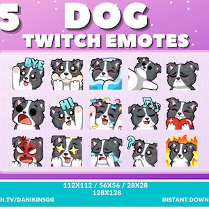 15 Cute Dog Twitch Emotes | Black and White | 3 Different Eye Colors | Emote Pack | Puppy