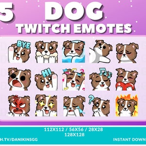 15 Cute Dog Twitch Emotes | Brown and White | 3 Different Eye Colors | Emote Pack | Puppy