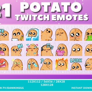 21 CUTE POTATO Twitch Emotes | Emote Pack | Potato Emotes | Kawaii Potato