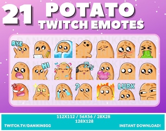 21 CUTE POTATO Twitch Emotes | Emote Pack | Potato Emotes | Kawaii Potato