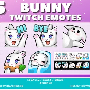 5 Cute Bunny TWITCH EMOTES | White | Emote Pack | Bunny | Rabbit | Kawaii