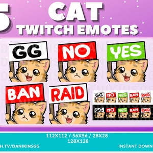 5 Cute Cat Twitch Emotes | Orange | Emote Pack | Kitty Cat Kitten Ban GG Raid Yes No