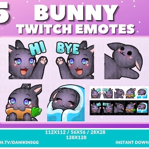 5 Cute Bunny TWITCH EMOTES | Black | Emote Pack | Bunny | Rabbit | Kawaii