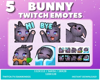 5 Cute Bunny TWITCH EMOTES | Black | Emote Pack | Bunny | Rabbit | Kawaii