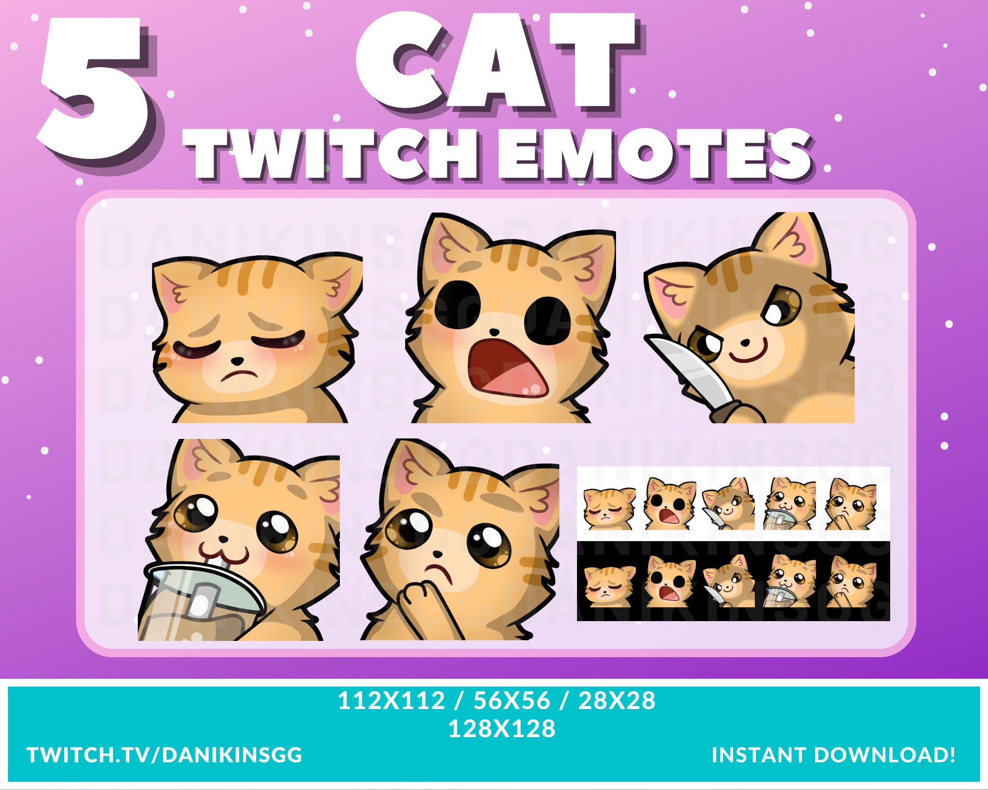 5 Cute Cat Twitch Emotes Orange Cute Kitty Cat Kitten Etsy