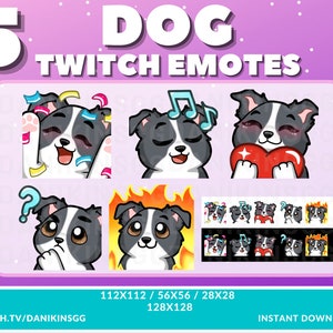 5 uroczych emotikonów Twitch Dog | Czarno-biały | 3 różne kolory oczu | Pakiet emotikonów | Szczeniak