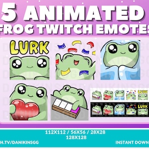 ANIMATED & NON-ANIMATED |  5 Cute Frog Twitch Emotes | Twitch + Discord | Lurk Love Hype Cozy Bongo Peepo Pepe