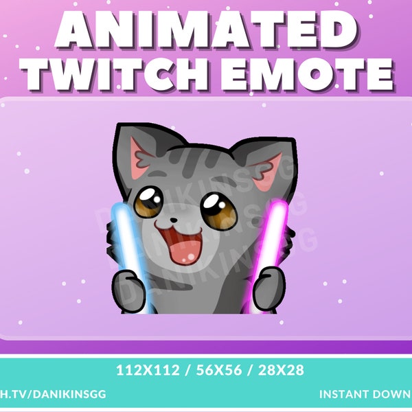 ANIMATED | Glow Stick Twitch Emote | Grey Cat | Cute Kitty Cat