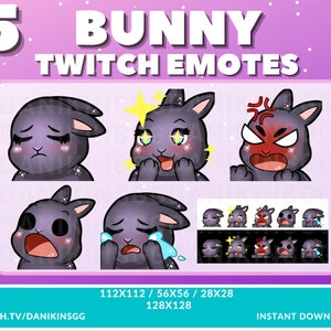 5 Cute Bunny TWITCH EMOTES | Black | Emote Pack | Rabbit | Kawaii