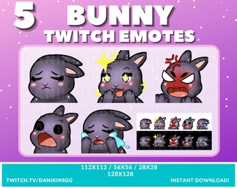 5 Cute Bunny TWITCH EMOTES | Black | Emote Pack | Rabbit | Kawaii
