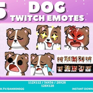 5 uroczych emotikonów Twitch Dog | Brązowy i biały | 3 różne kolory oczu | Pakiet emotikonów | Szczeniak