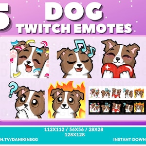 5 Cute Dog Twitch Emotes | Brown and White | 3 Different Eye Colors | Emote Pack | Puppy