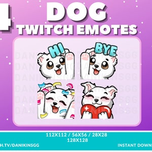 4 Cute Dog Twitch Emotes | White | Emote Pack | Puppy
