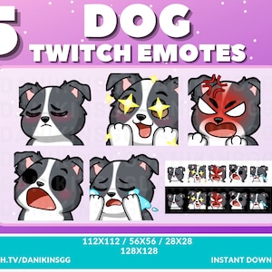 5 Cute Dog Twitch Emotes | Black and White | 3 Different Eye Colors | Emote Pack | Puppy