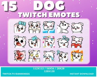 15 Cute Dog Twitch Emotes | Witte | Emote Pack | Puppy