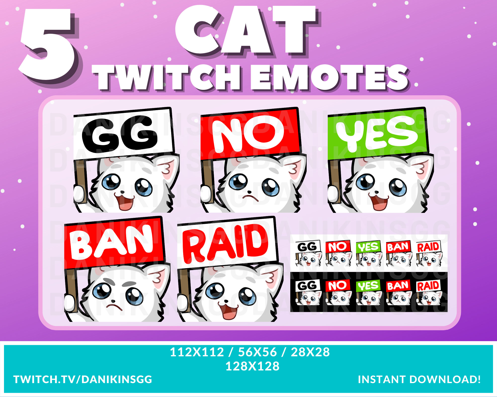 5 Cute Cat Twitch Emotes White Emote Pack Kitty Cat - Etsy