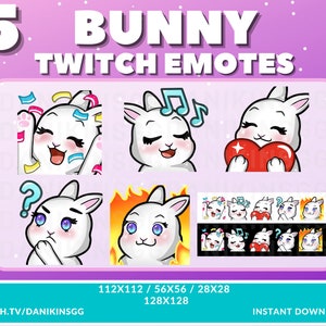 5 Cute Bunny TWITCH EMOTES | White | Emote Pack | Bunny | Rabbit | Kawaii