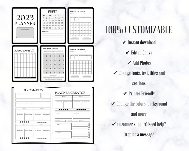 Canva 2023 Planner Editable Templates Printable Customizable Etsy