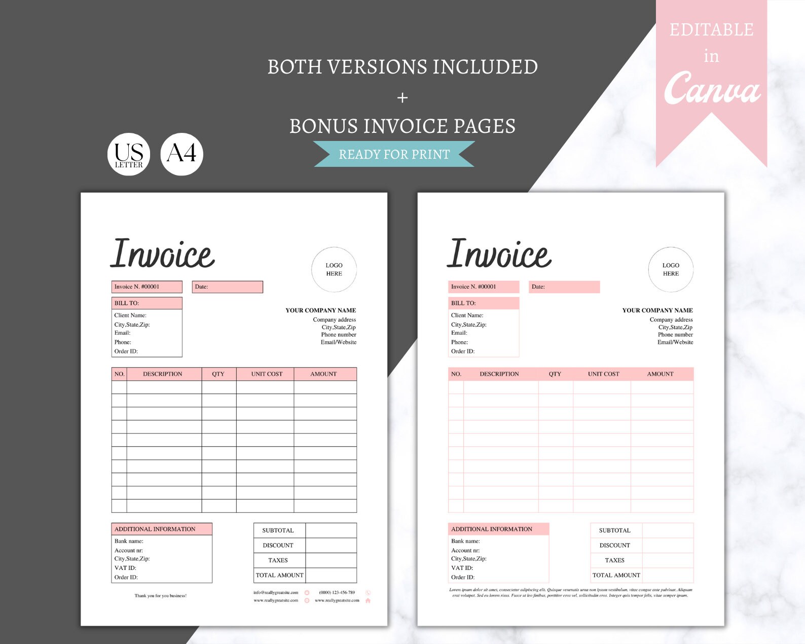 Editable PDF Invoice + Template, Editable Custom Order Form, Digital ...