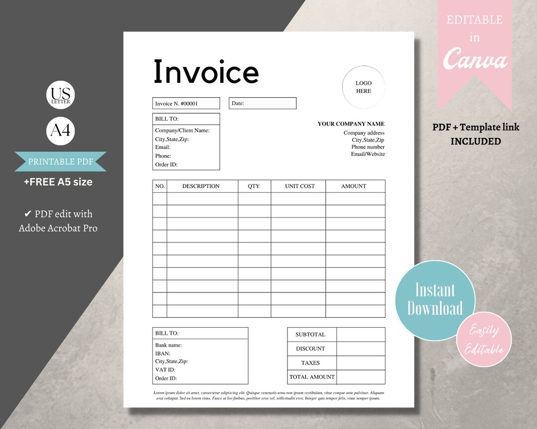 Invoice Editable Template, Business Custom Order Form Printable ...
