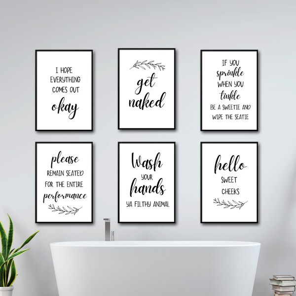 Black Bathroom Art - Etsy